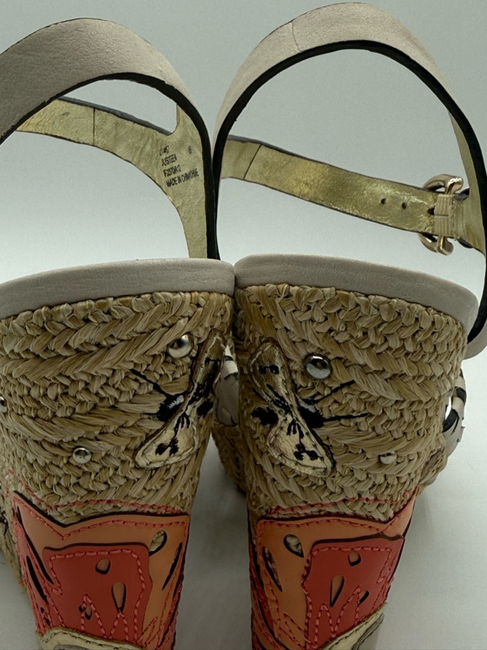 Coach Justeen Wedge Sandals Beige Leather Floral Platform Espadrille Heels - Picture 10 of 17